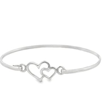SILVER DOUBLE HEART HINGED BANGLE