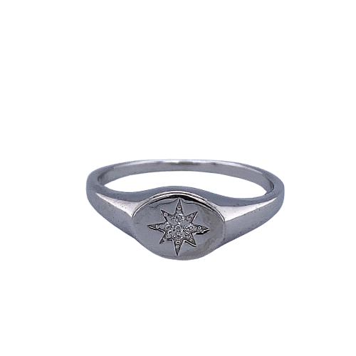 SILVER CZ PAVE BETHLEHEM STAR OVAL SIGNET RING