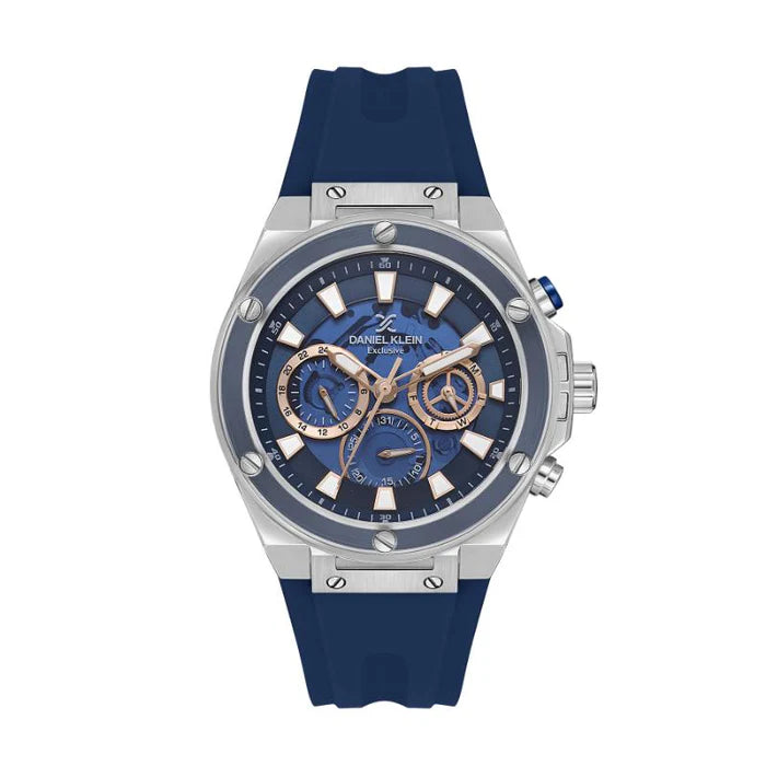 Daniel Klein-Mens Blue Silicone & Stainless Steel Watch