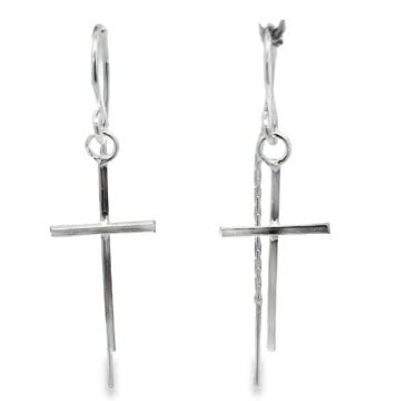 SILVER CROSS ON CHAIN EARRINGS