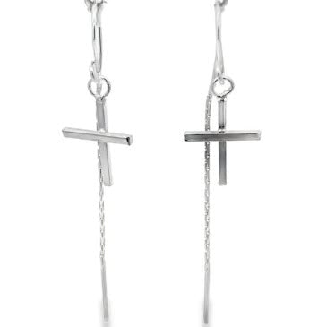 SILVER CROSS ON CHAIN EARRINGS