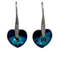 SILVER BLUE SWAROVSKI HEART DROP EARRINGS
