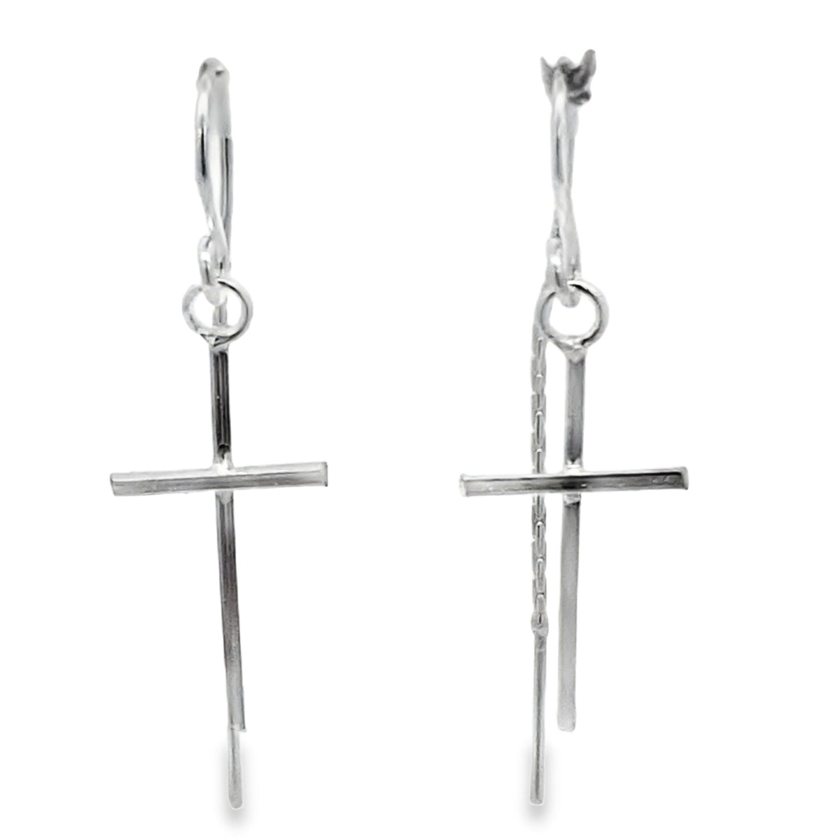 Silver cross on chain earrings