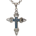 SILVER BLUE MOTHER OF PEARL FILLIGREE SCALLOP ENDS CROSS