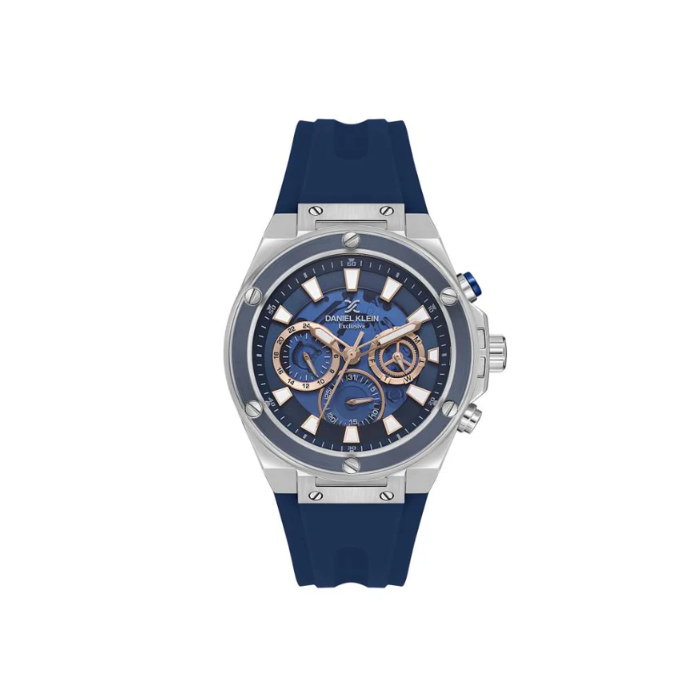 Daniel Klein-Mens Blue Silicone & Stainless Steel Watch