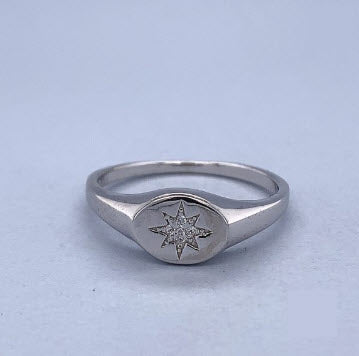 SILVER CZ PAVE BETHLEHEM STAR OVAL SIGNET RING