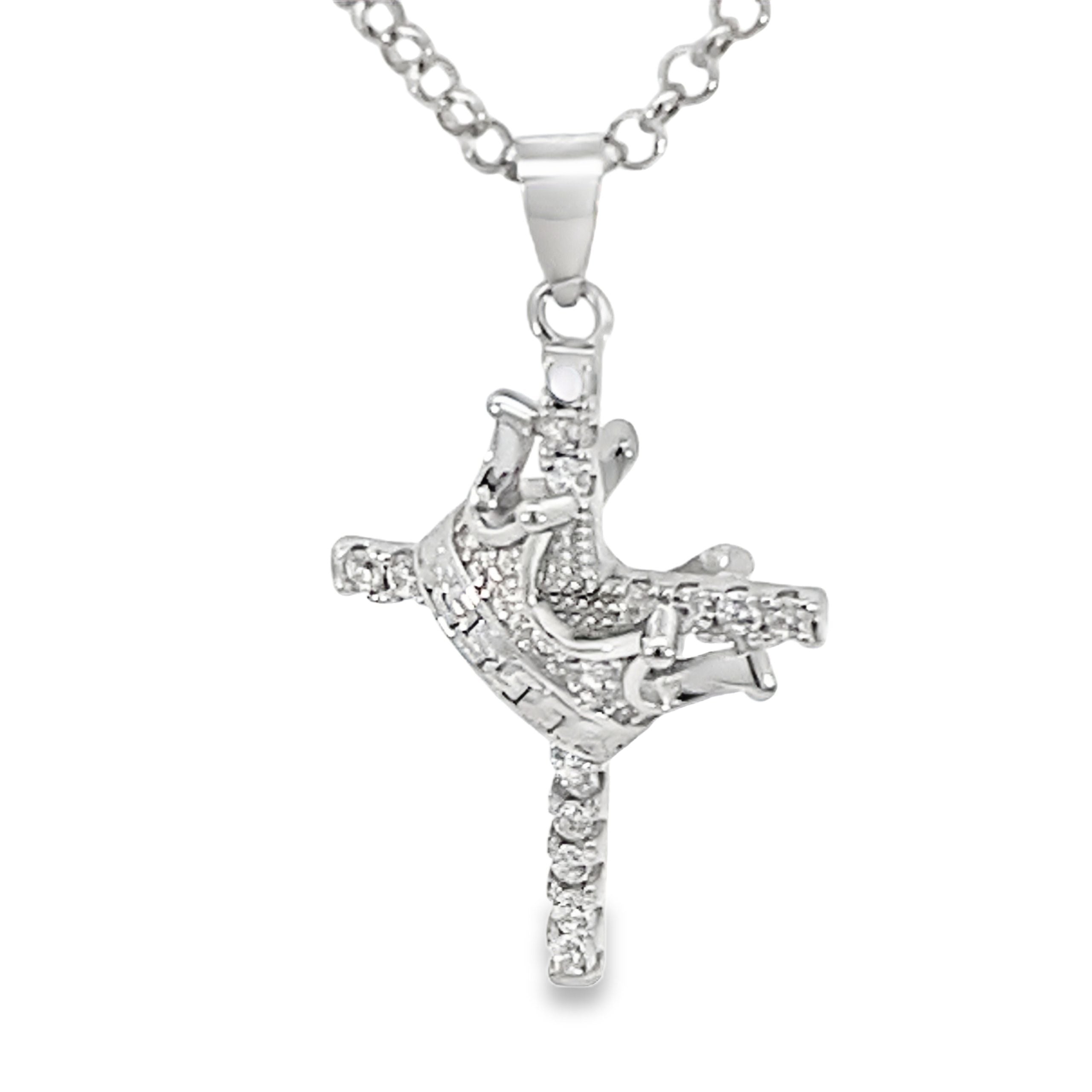 SILVER CROWN ON CZ PAVE CROSS