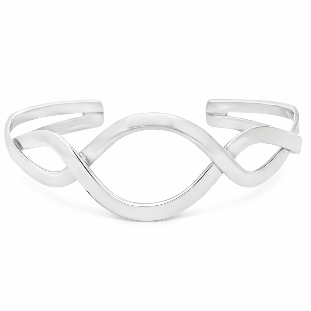 Silver open cut weave bangle