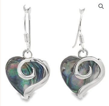 SILVER ABALONE HEART DROP EARRINGS