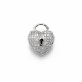 Silver cz pave dome heart keylock charm pendant