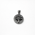 Silver oxidated raised tree of life round disc pendant