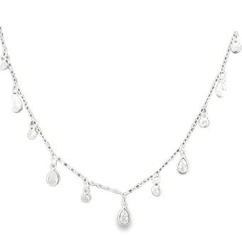 SILVER 15X ROUND & TEARDROP CZ’S ON ANCHOR CHAIN - 45cm