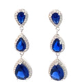 Silver blue & white triple teardrop earrings