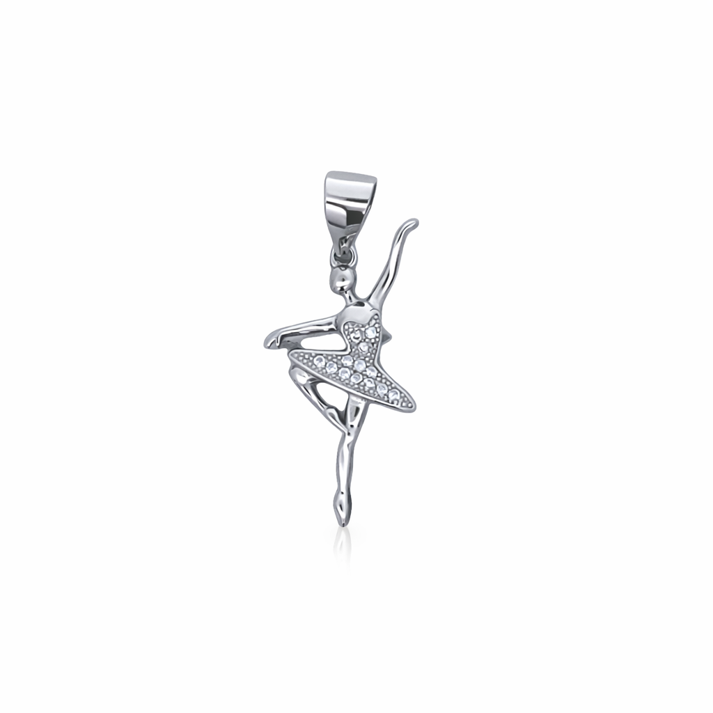 SILVER CZ PAVE DANCING BALLERINA PENDANT
