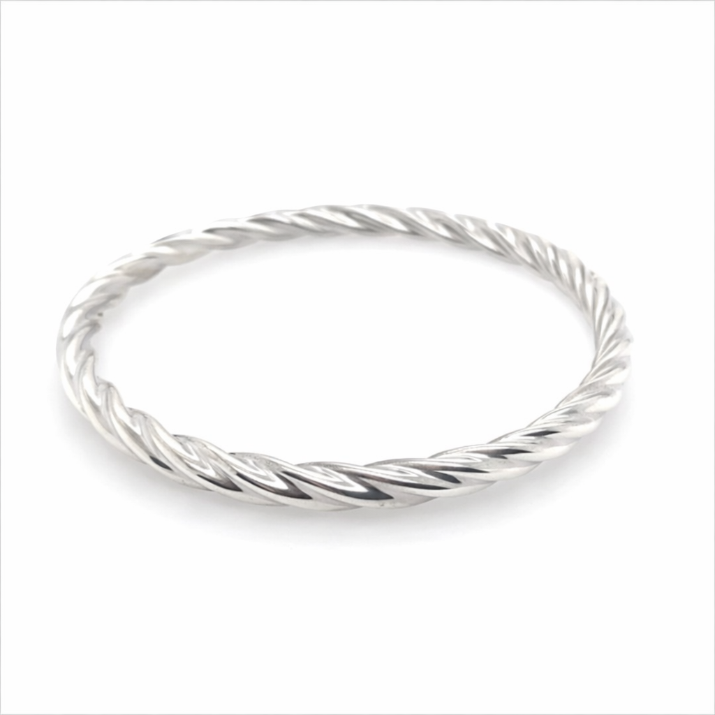 Silver hollow twisted rope bangle