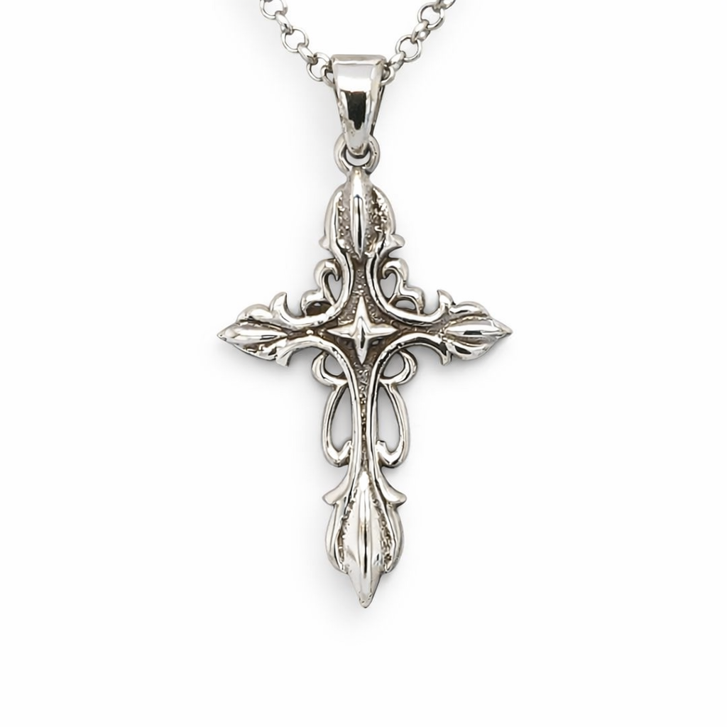 SILVER OXIDIZED OPEN CUT FRILLY CROSS
