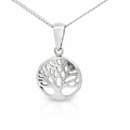 Silver oxiated plain open round tree of life pendant