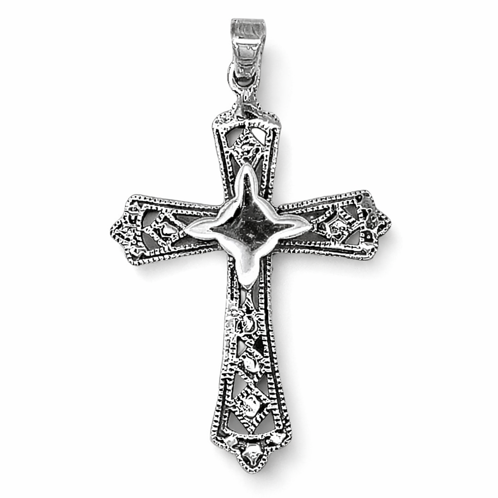 SILVER OXIDIZED MILLGRAIN OPEN CUT CROSS