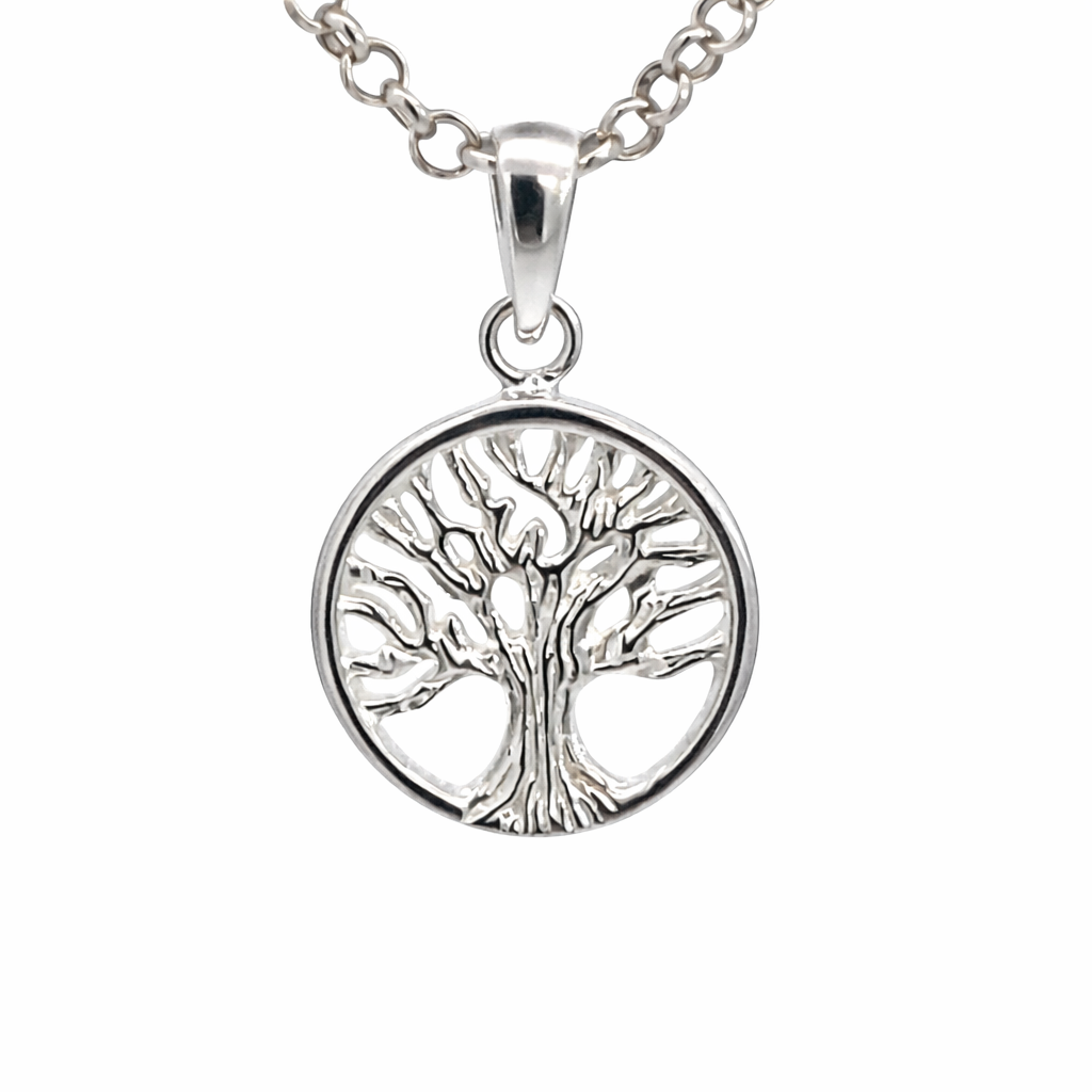 Silver open etch tree of life round pend