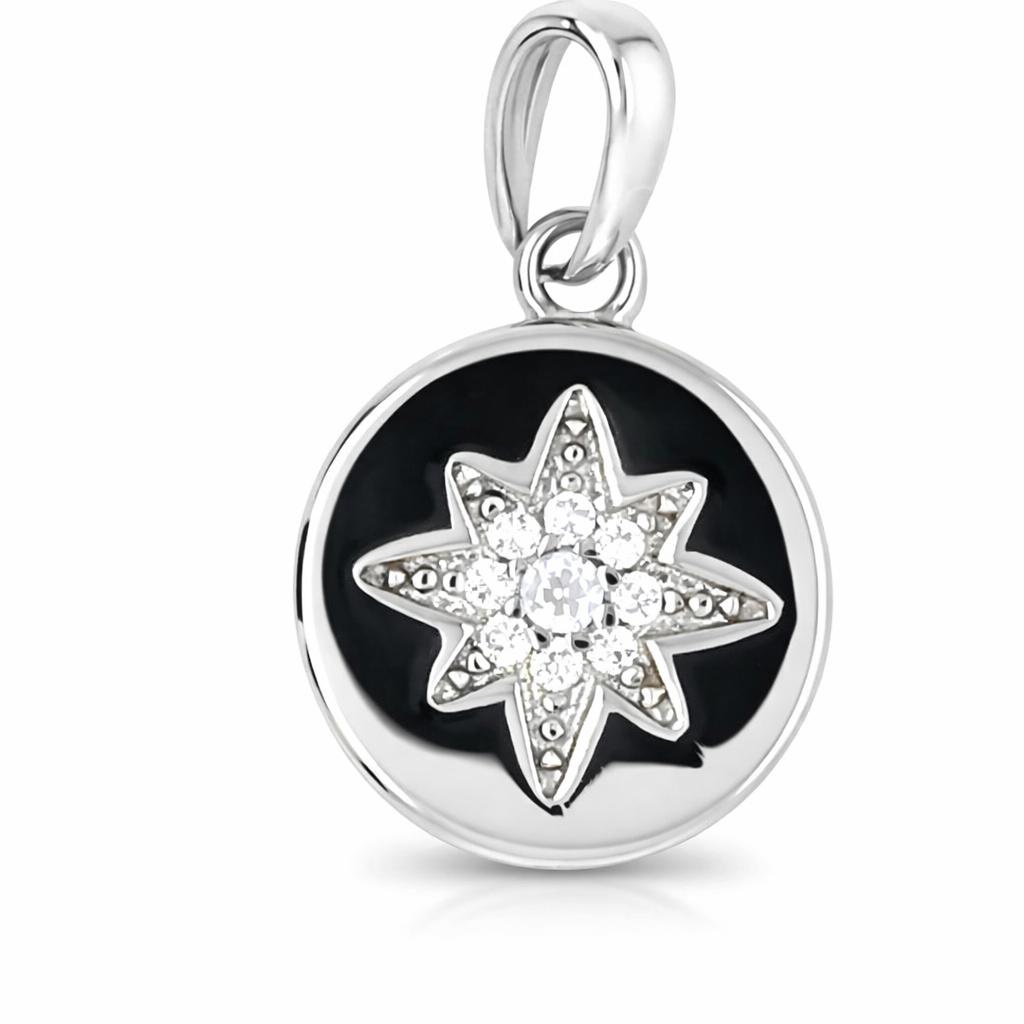 SILVER CZ PAVE BETHLEHEM STAR ROUND DISC PENDANT