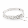 Silver hollow engraved flat hinge bangle