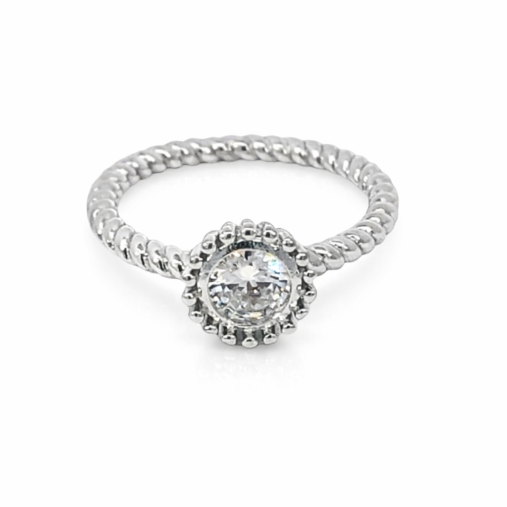 Silver cz rope etch ring