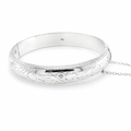 Silver hollow engraved d-shape hinge bangle