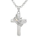 SILVER CZ PAVE CROWN ON PLAIN CROSS