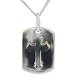 SILVER PLAIN SCALLOP CROSS ON RECTANGLE DISC PENDANT