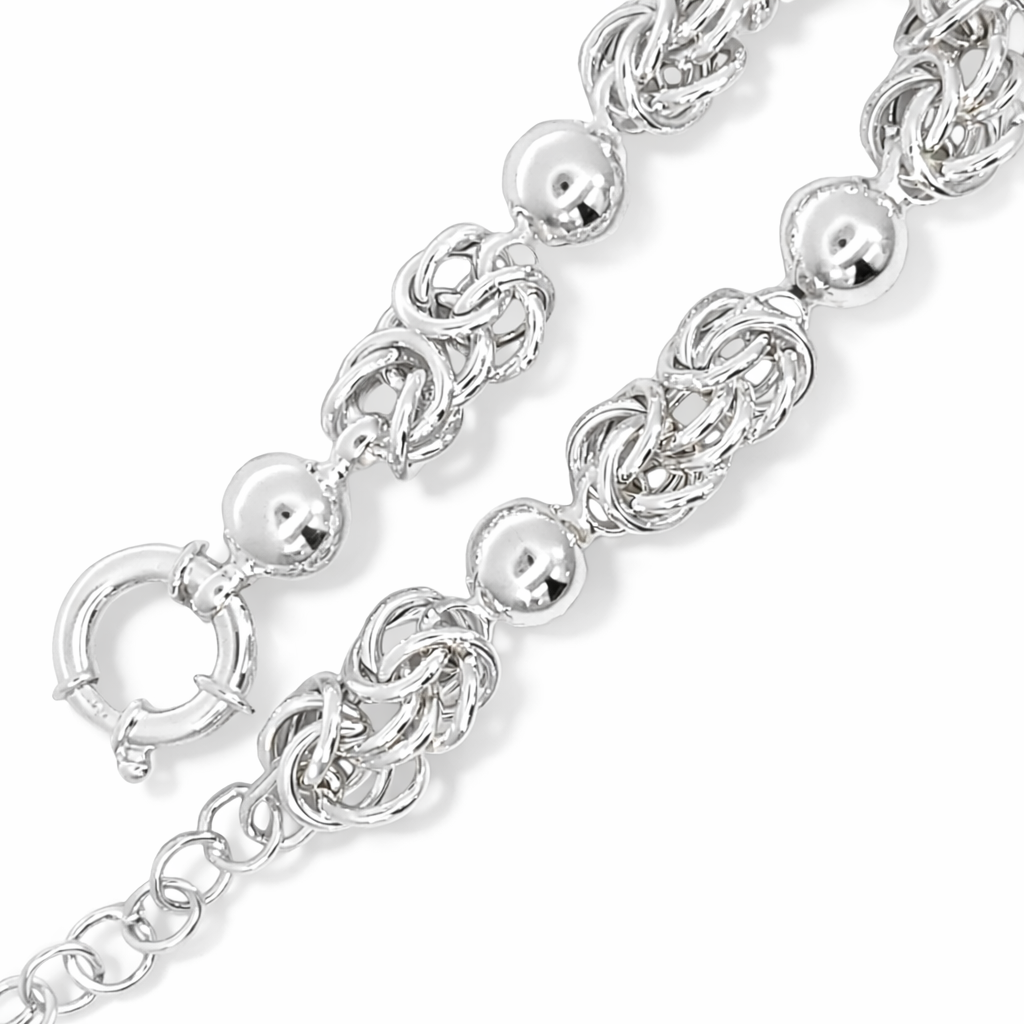 Silver byzantine & ball link bracelet