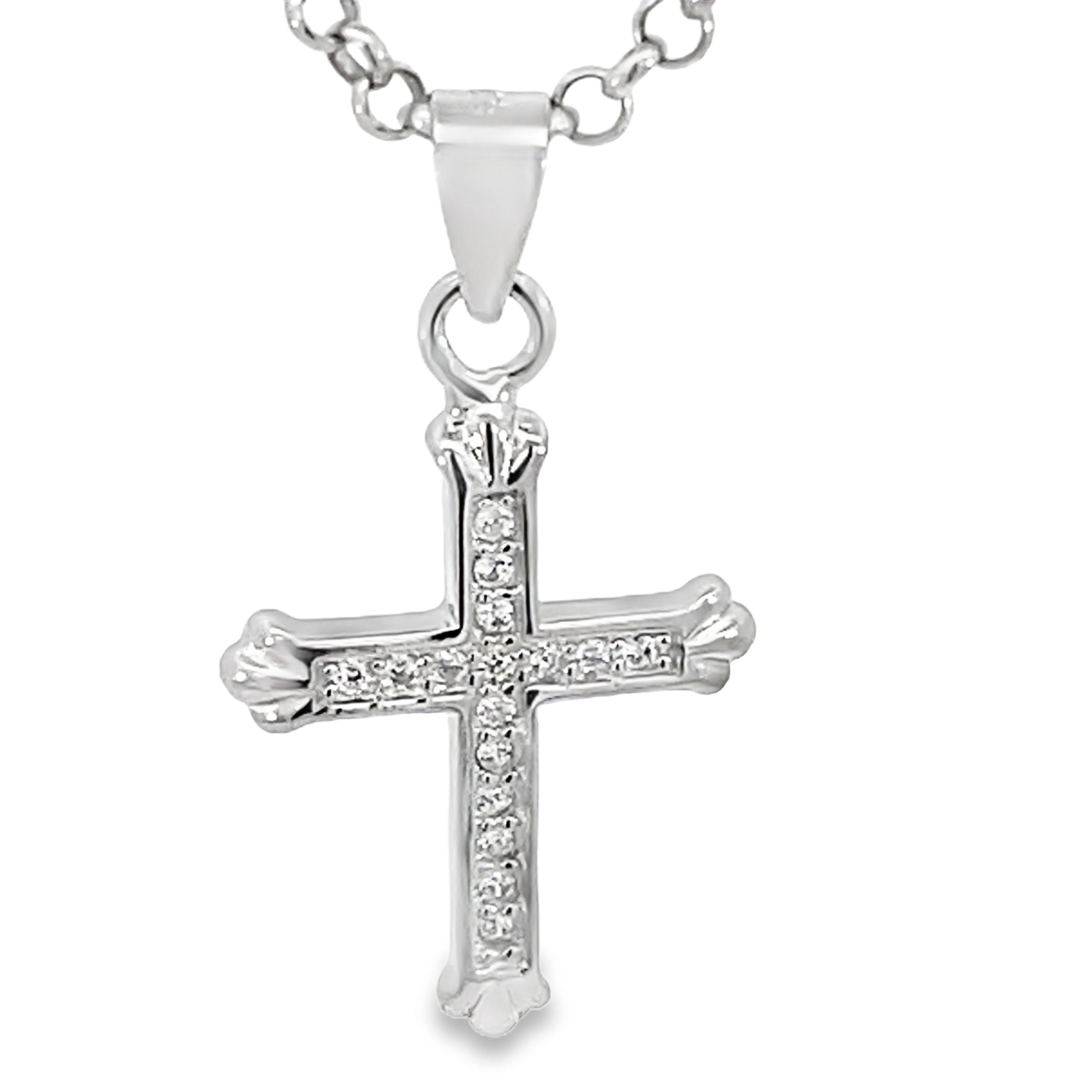 SILVER CZ PAVE PLAIN SCALLOPS ENDS CROSS