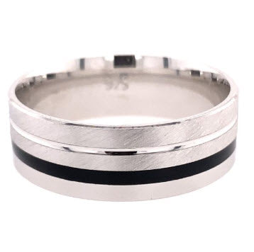 SILVER RH PLATED ENAMEL MENS WED BAND