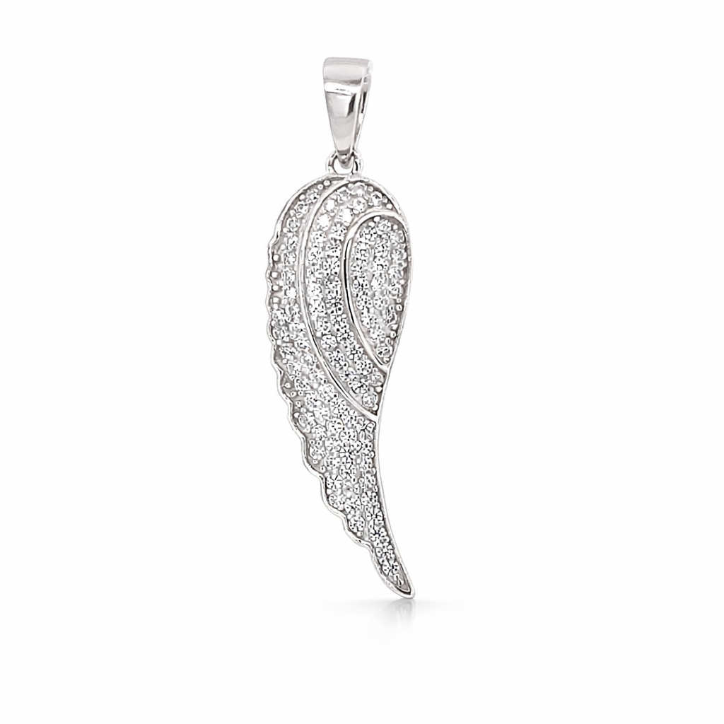 SILVER CZ PAVE ANGEL WING PENDANT