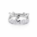 Silver cz pave olive leaf vine ring