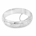 Silver hollow engraved d-shape hinge bangle