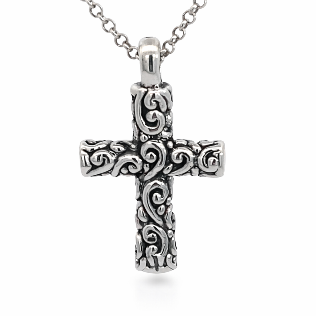 SILVER OXIZED ELECTRFORM TWIRLY TUBE CROSS