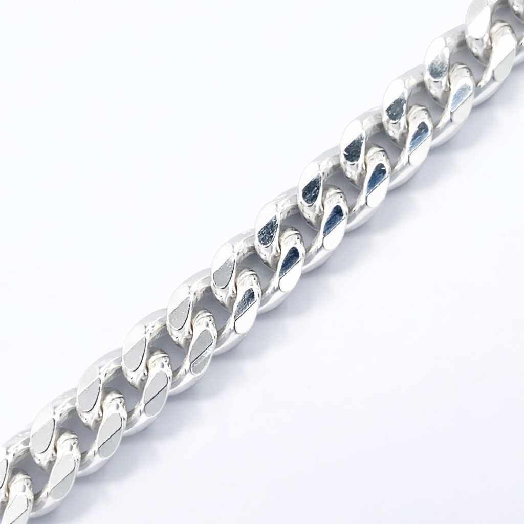 SILVER BEVEL EDGE CURB LINK BRACELET
