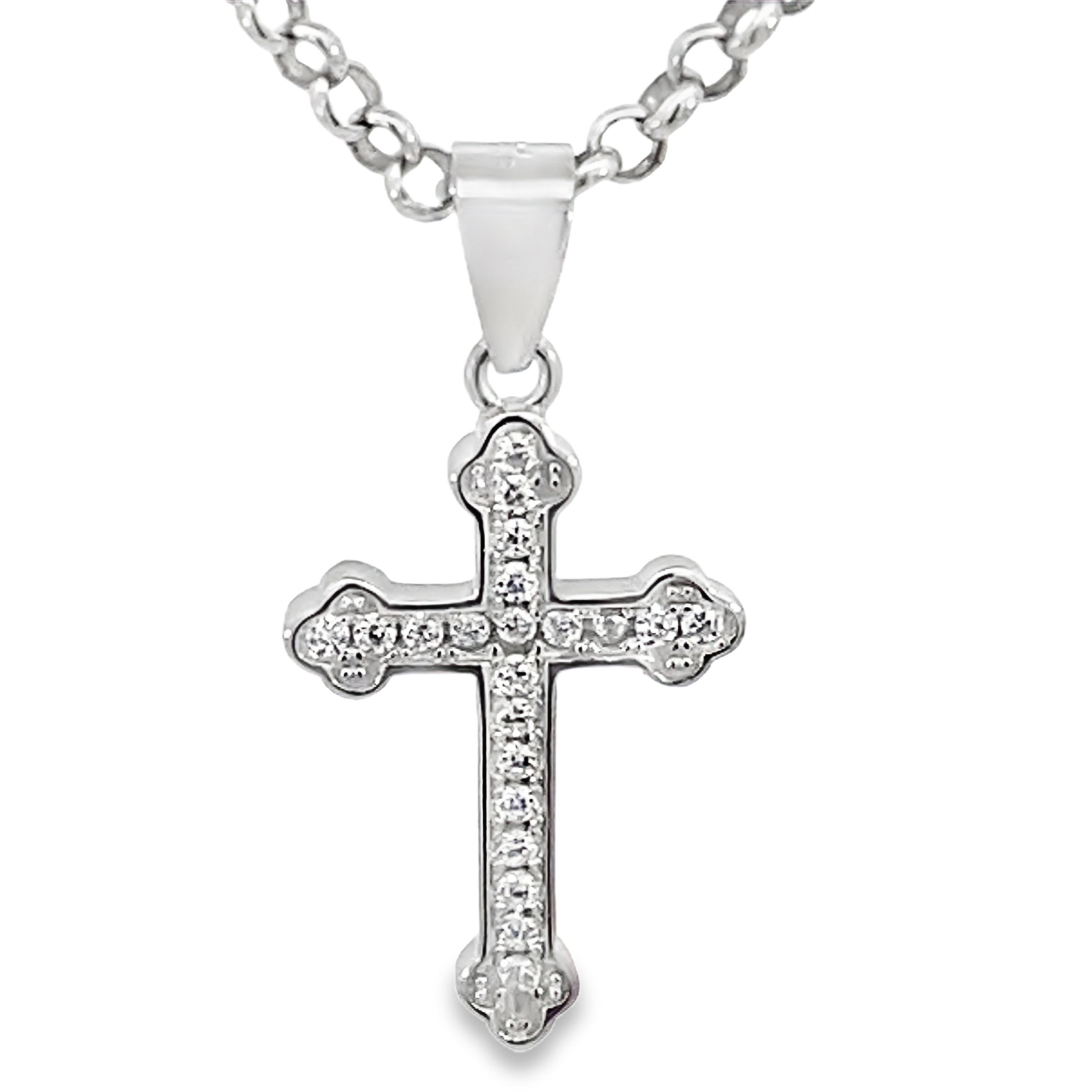 SILVER CZ PAVE SCALLOPS ENDS CROSS