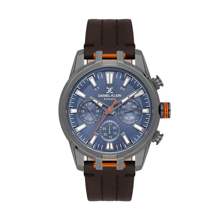 Daniel Klein Men's Blue Dial, Gunmetal, Multifunction Watch
