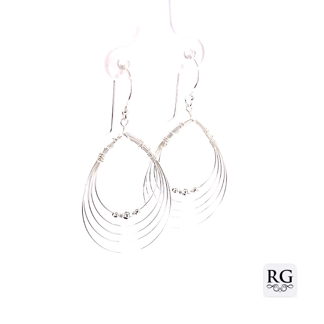 Silver balls open teardrop layered earrings
