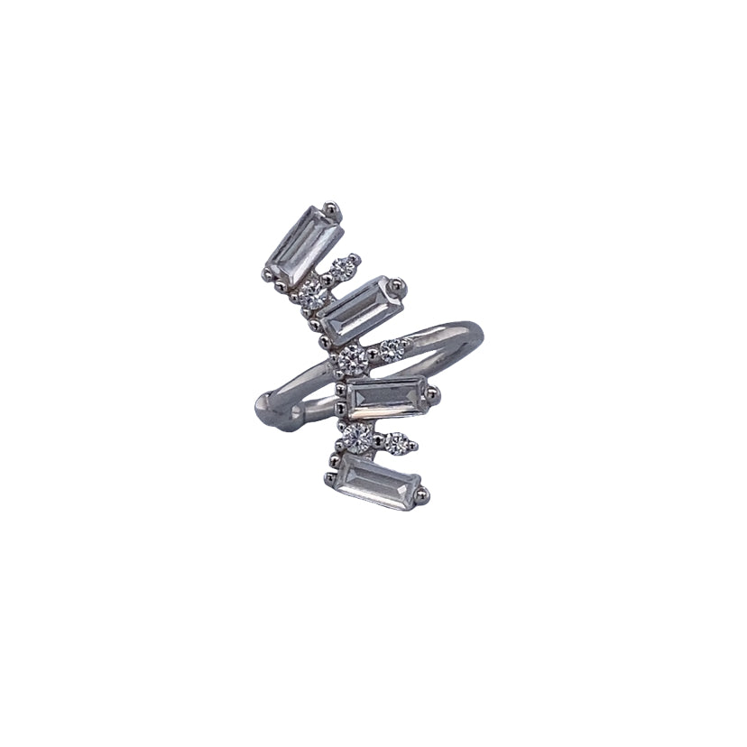 Silver baguette & rnd cz pave earcuff