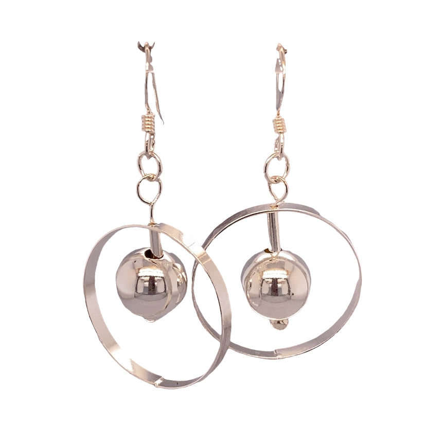 Silver ball in circle drop earrings