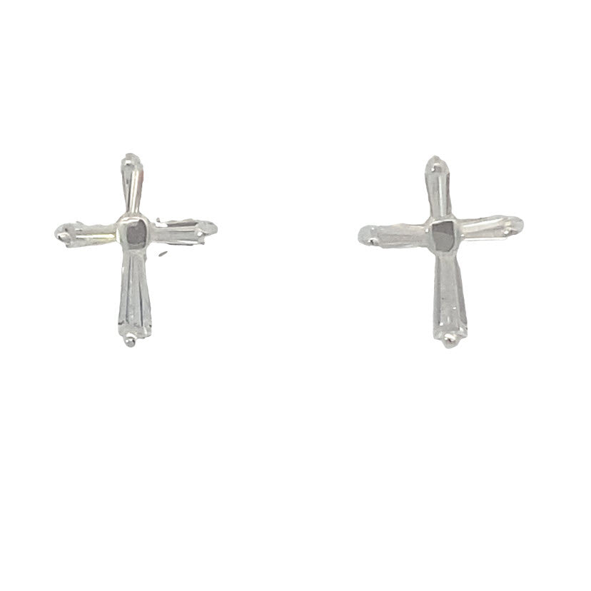 Silver baguette cz pave cross studs