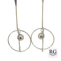 Silver ball in circle long bar drop earring