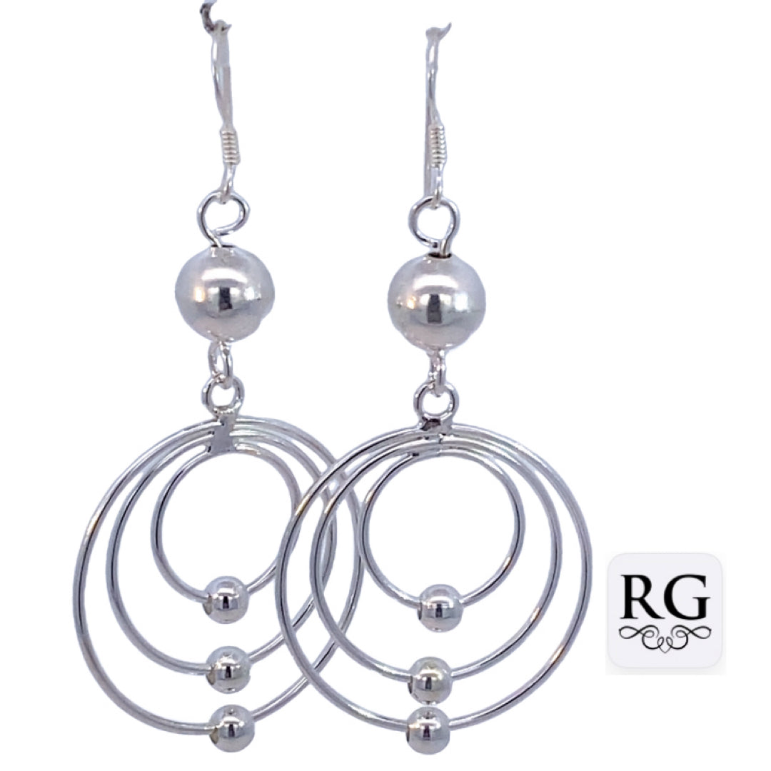 Silver balls & triple gradual circles drop earrings