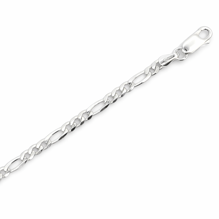 SILVER FIGARO BEVEL EDGE CHAIN  3.7mm W