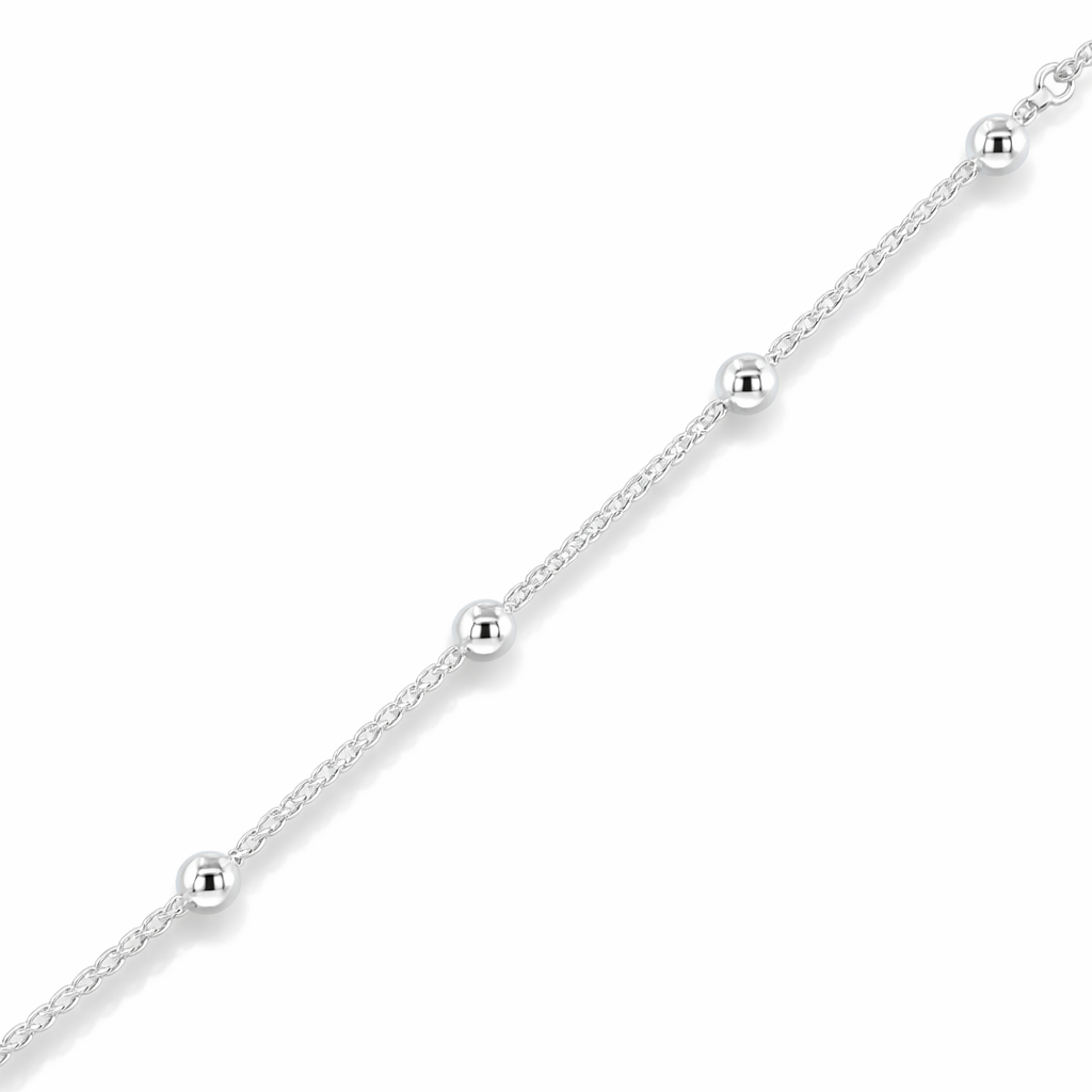 Silver balls on wheat link chain - 45cm