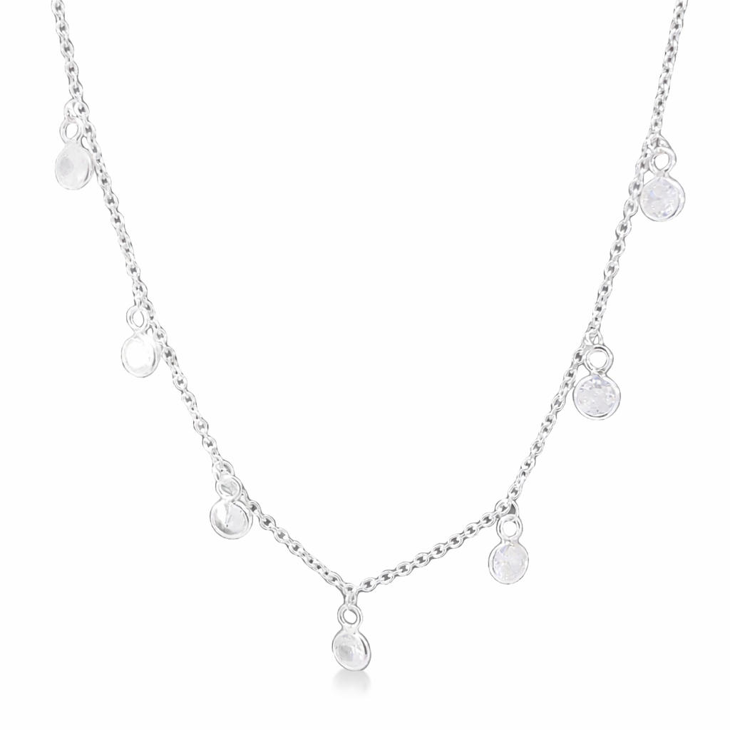 SILVER 7X TUBE SET CZ’S ON ANCHOR CHAIN