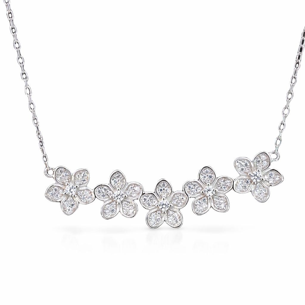 SILVER CZ PAVE DAISIES ON ANCHOR CHAIN