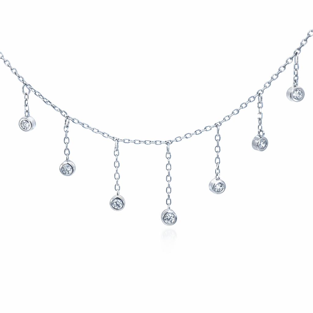 SILVER 7X CZ’S ON DROP CHAINS ANCHOR CHAIN